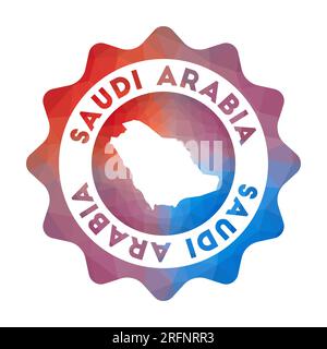 Logo in polietilene basso dell'Arabia Saudita. Colorato logo da viaggio sfumato del paese in stile geometrico. Segno arrotondato poligonale multicolore Arabia Saudita con mappa Illustrazione Vettoriale