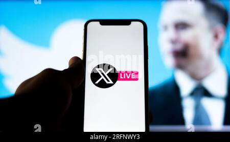 X funzionalità Twitter Live Video annunciando Elon Musk Foto Stock