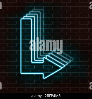 Freccia blu neon su un muro di mattoni. Illustrazione vettoriale. Illustrazione Vettoriale
