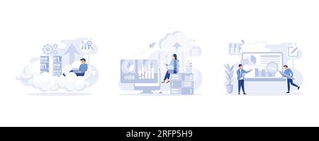 Big data e cloud computing. Concetto di dati attuabile. illustrazione vettoriale moderna piatta Illustrazione Vettoriale