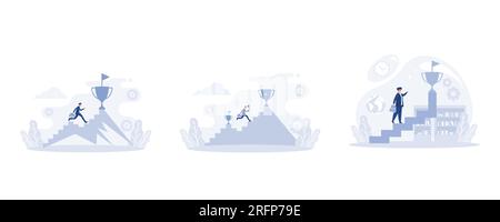 Uomo d'affari che salta sul grafico per raggiungere l'obiettivo, motivazione per raggiungere un nuovo obiettivo, ispirazione per il successo, definizione di un'illustrazione moderna vettoriale piatta Illustrazione Vettoriale
