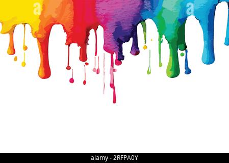 Colorazione gradiente arcobaleno ad acquerello astratto. Gocce di acquerello isolate su sfondo bianco. Illustrazione Vettoriale