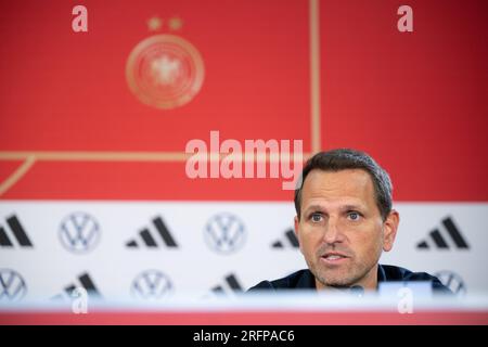 Wyong, Australia. 5 agosto 2023. Calcio, donne: Coppa del mondo, conferenza stampa finale Germania: Panagiotis 'Joti' Chatzialexiou, Direttore sportivo squadre nazionali. Credito: Sebastian Christoph Gollnow/dpa/Alamy Live News Foto Stock