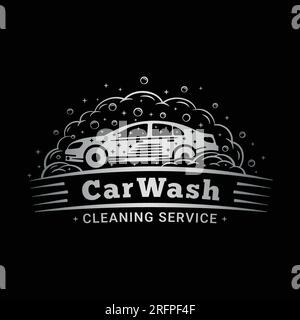 Modello di progettazione del logo del servizio di pulizia per auto. Illustrazione vettoriale. Illustrazione Vettoriale