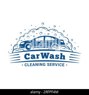 Modello di progettazione del logo del servizio di pulizia per auto. Illustrazione vettoriale. Illustrazione Vettoriale
