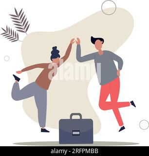 Vincitori del successo del team, saluti a cinque o complimenti per il raggiungimento degli obiettivi aziendali. Illustrazione Vettoriale