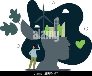 Il pensiero verde è uno stile di vita sostenibile ed ecologico.illustrazione vettoriale piatta. Illustrazione Vettoriale