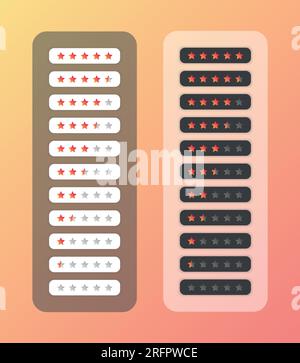 Set di icone di valutazione a 5 stelle. Illustrazione vettoriale eps10. Badge isolato per sito Web o app. Illustrazione Vettoriale