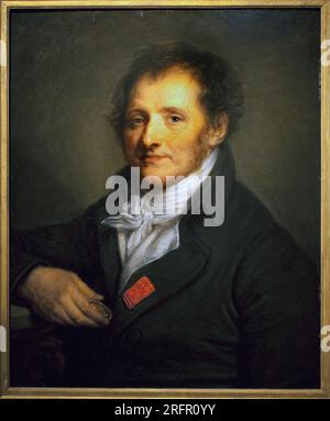 Ritratto del barone Dominique Vivant Denon (1747-1825). Peinture de Jean Baptiste Greuze (1725-1805), huile sur bois, art francais, 18e siecle. Musee de Cherbourg. Foto Stock