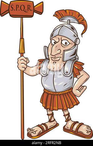 Centurione romano con spqr. Standard romano illustrazione dei caratteri Illustrazione Vettoriale