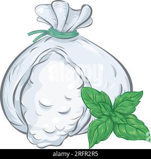 Burrata tradizionale italiana con basilico. illustrazione vettoriale Illustrazione Vettoriale