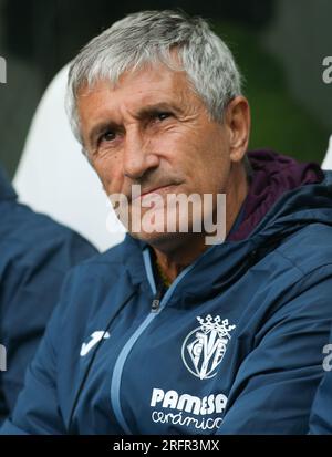 Il Villarreal Manager Quique Setién durante la partita di Sela Cup tra OCG Nice e Villareal CF a St. James's Park, Newcastle sabato 5 agosto 2023. (Foto: Michael driver | mi News) crediti: MI News & Sport /Alamy Live News Foto Stock