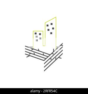 Illustrazione nido con disegno linea città, logo del simbolo birdhouse Vector. Concetto di design del logo creativo urbano urbano Illustrazione Vettoriale