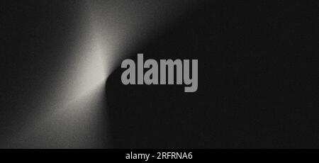 Grigio nero bianco brillante forma sfumata astratta su sfondo nero granuloso spazio minimo per la copia del poster della copertina dell'intestazione Foto Stock
