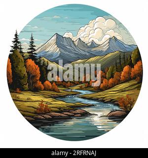 Illustrazione fumettistica disegnata a mano dalle Great Smoky Mountains. Great Smoky Mountains. Illustrazione di cartoni animati in stile doodle vettoriale Illustrazione Vettoriale