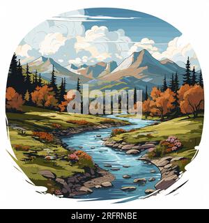 Illustrazione fumettistica disegnata a mano dalle Great Smoky Mountains. Great Smoky Mountains. Illustrazione di cartoni animati in stile doodle vettoriale Illustrazione Vettoriale