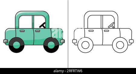 Facile pagina da colorare di un'auto. Facile da colorare per bimbi piccoli e piccini. Molto facile da colorare. Semplice pagina da colorare per bambini. Clipart colorato Illustrazione Vettoriale