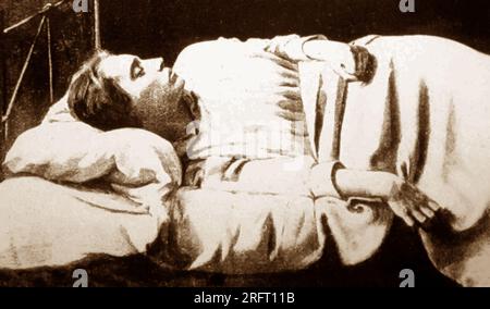 Illustrazione di una lavoratrice donna "fatta a morte" dal duro lavoro negli anni '1850 Foto Stock