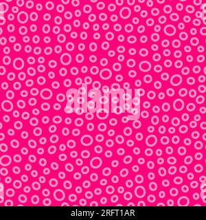 Sequenza di squilli senza cuciture. Ovale rosa disegnato a mano su uno sfondo fucsia luminoso. Doodle dots ornamento barbiecore. Illustrazioni vettoriali punteggiate con cerchi Illustrazione Vettoriale