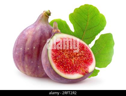 Fichi tagliati freschi isolati su sfondo bianco Foto Stock