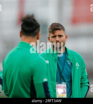 Dublino, Irlanda. 5 agosto 2023. 5 agosto 2023; Aviva Stadium, Dublino, Irlanda: Summer International Rugby, Irlanda contro Italia; la squadra irlandese ispeziona il campo prima del calcio d'inizio credito: Action Plus Sports Images/Alamy Live News Foto Stock