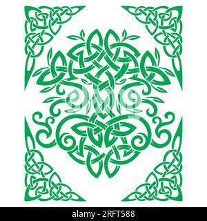 Design vichingo. World Tree dalla mitologia scandinava - Yggdrasil e motivo celtico, cornice. Disegnato in stile celtico norreno Illustrazione Vettoriale