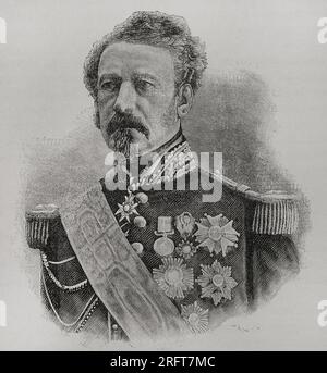 Adolphe Niel (1802-1869). Ufficiale militare e statista francese. Maresciallo di Francia e ministro della guerra. Ritratto. Incisione. "Historia de la Guerra Franco-Alemana de 1870-1871". Pubblicato a Barcellona, 1791. Foto Stock