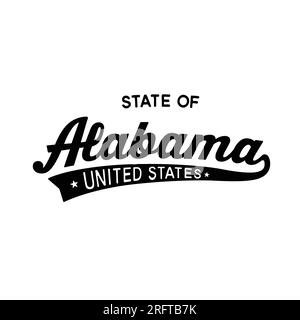 Design delle lettere dello stato dell'Alabama. Alabama, Stati Uniti, progettazione tipografica. Alabama, text design. Vettore e illustrazione. Illustrazione Vettoriale