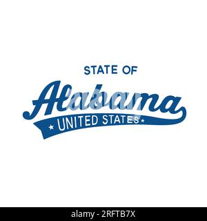 Design delle lettere dello stato dell'Alabama. Alabama, Stati Uniti, progettazione tipografica. Alabama, text design. Vettore e illustrazione. Illustrazione Vettoriale