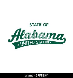 Design delle lettere dello stato dell'Alabama. Alabama, Stati Uniti, progettazione tipografica. Alabama, text design. Vettore e illustrazione. Illustrazione Vettoriale