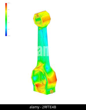 Metodo degli elementi finiti, FEM, analisi e disegno tecnico tecnico grafico grafico di un pistone di un motore a combustione in un'auto Foto Stock