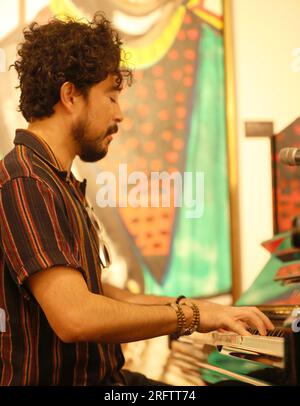 New Orleans, USA. 5 agosto 2023. Il pianista Oscar Rossignoli si esibisce all'interno del New Orleans Jazz Museum durante il Satchmo Summerfest all'Old U.S. Mint a New Orleans, Louisiana, sabato 5 agosto 2023. (Foto di Peter G. Forest/Sipa USA) credito: SIPA USA/Alamy Live News Foto Stock