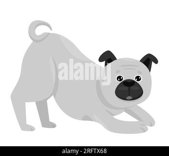 Razza di cane Pug. Giocoso cane, amico di famiglia, simpatico cucciolo vettoriale Illustrazione Vettoriale