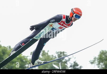 Szczyrk, Polonia. 5 agosto 2023. Stephan Leyhe durante la gara individuale del FIS Ski Jumping Summer Grand Prixp a Wisla. Credito: SOPA Images Limited/Alamy Live News Foto Stock