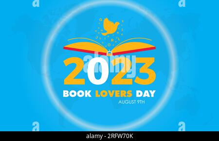 Illustrazione del design vettoriale del giorno per gli amanti del libro di concetto 2023. Book Learning Concept per gli amanti del libro, l'alfabetizzazione o lo studio in biblioteca Illustrazione Vettoriale