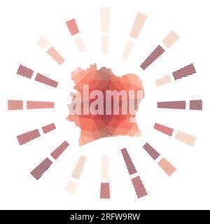 Esplosione solare della Costa d'Avorio. Razze a righe basse e mappa del paese. Illustrazione vettoriale ordinata. Illustrazione Vettoriale
