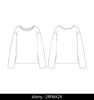 Modello donna pullover a coste con scollo a barca a coste, illustrazione vettoriale, design piatto, outerwear della collezione di abbigliamento Illustrazione Vettoriale