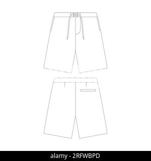 pantaloncini da surf modello a figura vettoriale, design piatto che delinea la collezione di abbigliamento Illustrazione Vettoriale