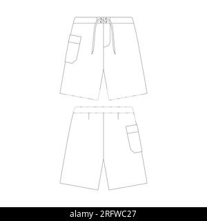 pantaloncini da surf modello a figura vettoriale, design piatto che delinea la collezione di abbigliamento Illustrazione Vettoriale