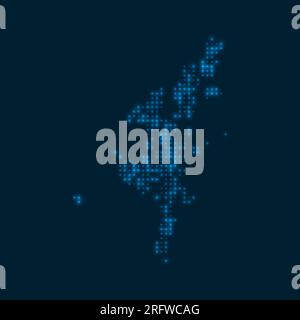 Mappa illuminata sulla terraferma. Forma dell'isola con lampadine blu luminose. Illustrazione vettoriale. Illustrazione Vettoriale