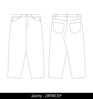 modello pantaloni larghi jeans disegno vettoriale modello piatto per una collezione di abbigliamento Illustrazione Vettoriale