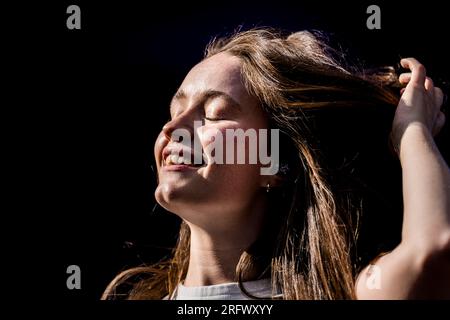 Skanderborg, Danimarca. 5 agosto 2023. Il cantautore norvegese Sigrid esegue un concerto dal vivo durante il festival musicale danese SmukFest 2023 a Skanderborg. (Foto: Gonzales Photo/Alamy Live News Foto Stock