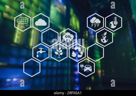 Concetto di gestione dell'ecosistema. Il complesso processo di pianificazione, organizzazione e controllo delle risorse per soddisfare le esigenze dei clienti. Il flusso efficiente. Foto Stock