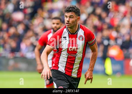 Sheffield, Regno Unito. 5 agosto 2023. Il difensore dello Sheffield United John Egan (12) durante l'amichevole di pre-stagione dello Sheffield United FC vs VfB Stuttgart FC a Bramall Lane, Sheffield, Regno Unito il 5 agosto 2023 Credit: Every Second Media/Alamy Live News Foto Stock