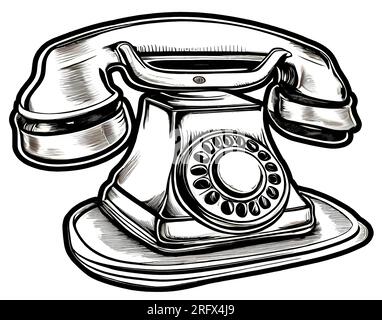 Telefono vintage con quadrante rotativo fisso, Fashion retro Illustrazione Vettoriale