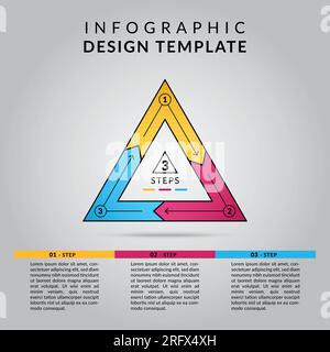 3 passaggi info modello di progettazione grafica. Modello infografico moderno. 3 fasi di infografica possono essere utilizzate per scopi aziendali. Illustrazione Vettoriale