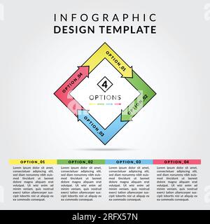 4 opzioni di infografica vettoriale con concept colorato per il marketing. Modello di progettazione infografica aziendale. Vettore e illustrazione. Illustrazione Vettoriale