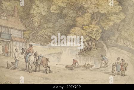 Scena rustica con un fiume e un ponte 1818 di Thomas Rowlandson Foto Stock