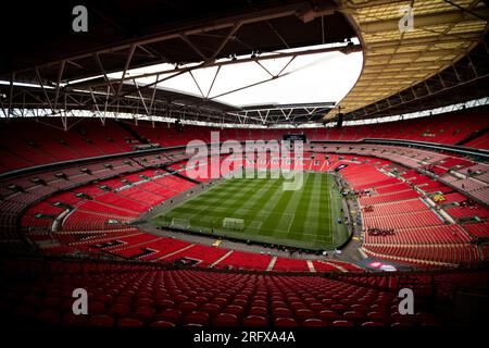 Visione generale del Wembley Stadium durante la partita fa Community Shield tra l'Arsenal e il Manchester City al Wembley Stadium di Londra domenica 6 agosto 2023. (Foto: Federico Guerra Maranesi | notizie mi) Foto Stock