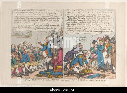 The Double Humbug or the Devils Imp Preying for Peace 1 gennaio 1814 di Thomas Rowlandson Foto Stock